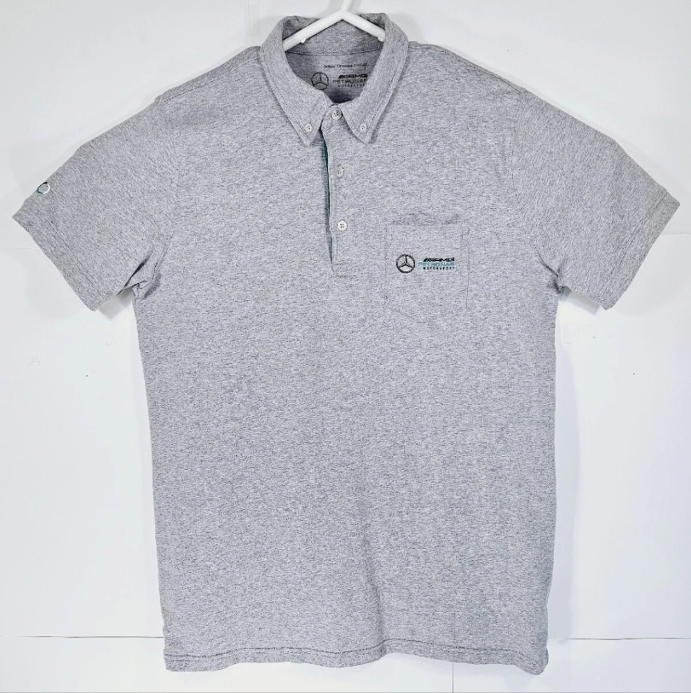 Mercedes Benz AMG Petronas F1 Mens Size Large Polo Shirt Gray